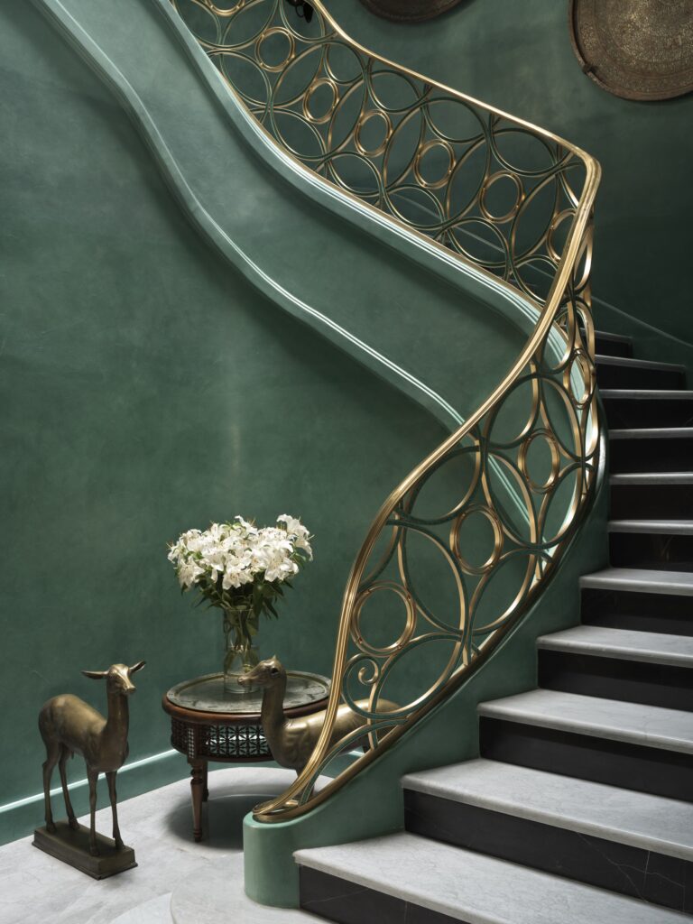 Satin gilded brass handrail with enamelled decoration, private palace, Qatar, Jean-Louis Deniot Interior Designer, Paris