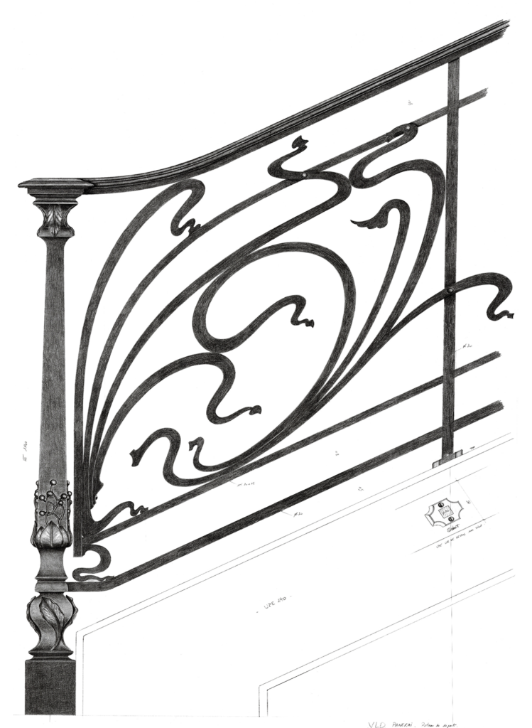 Drawing of a wrought iron staircase railing