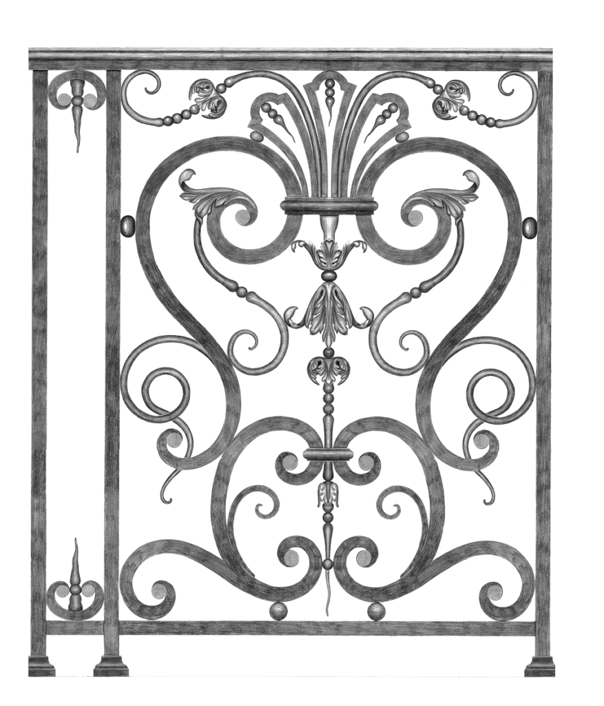 Drawing of a small wrought iron railing